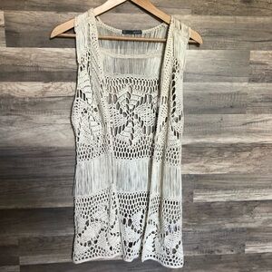 Boho Crochet Sleeveless Vest in Cream XS